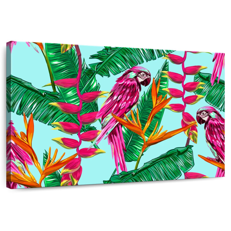 Brampt, plantes tropicales et oiseaux exotiques, H 20 po x l 30 po