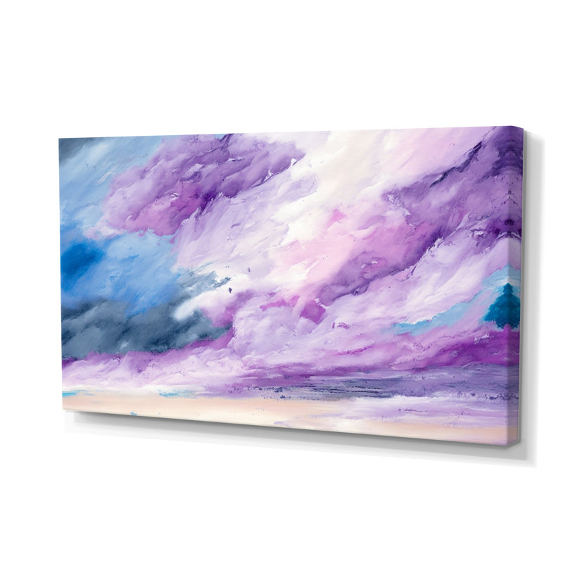 «Violet Storm At The Horizon», art mural abstrait à l'encre liquide