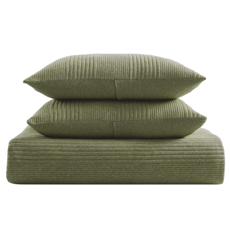 Gizella Standard Cotton Blend Reversible Quilt Set, King Quilt + 2 King Shams, Fern