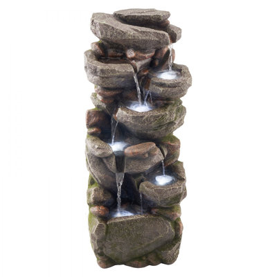 Outdoor Water Fountain 7-Tier Rock-Shaped Cascading 38.98 in Fountains
