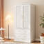 Armoire-penderie en bois avec 2 portes, 2 tiroirs et tringle, meuble de rangement autoportant pour chambre à coucher