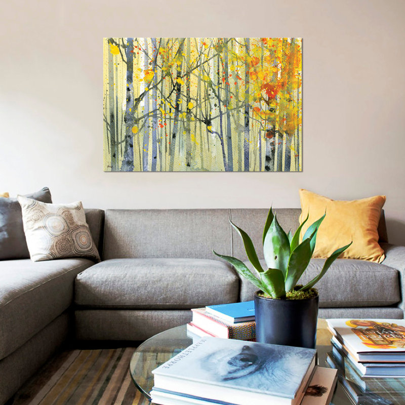 «Autumn Birches» par Paul Bailey, impression sur toile tendue, H 40 po x l 60 po x p 1,5 po, Toile tendue, Pas de tapis
