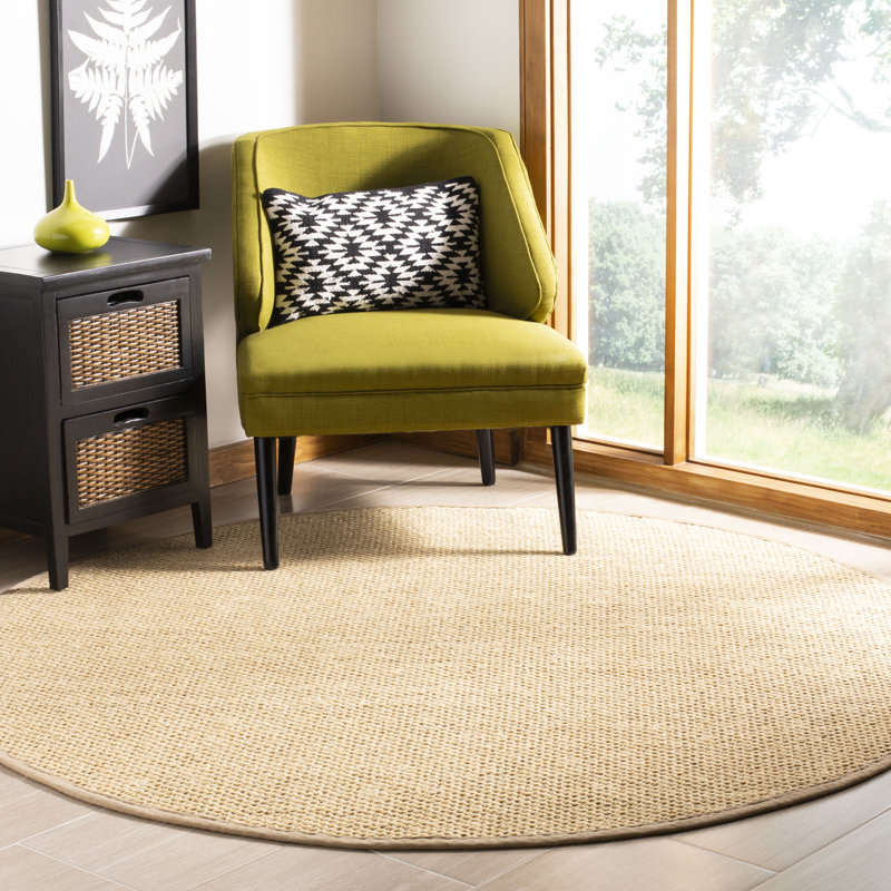 Riju Natural Fiber Bordered Rug In Ivory & Beige, Round 183 cm