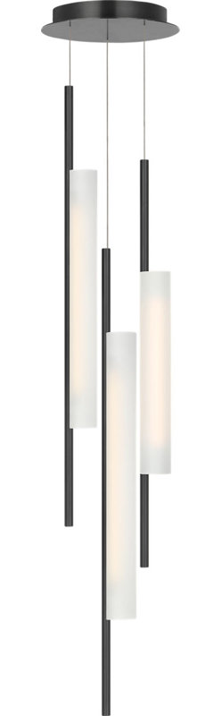 Windchime Chandelier with Soft Etched Glass, Bronze, 39" H x 11.25" W x 11.25" D, 3 Lights