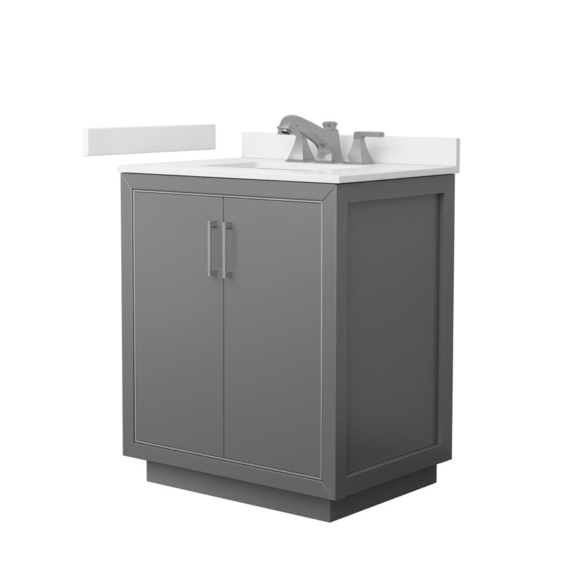 Meuble-lavabo simple autoportant 30 po avec plateau en marbre Icon, Gris, Nickel brossé, White Cultured Marble