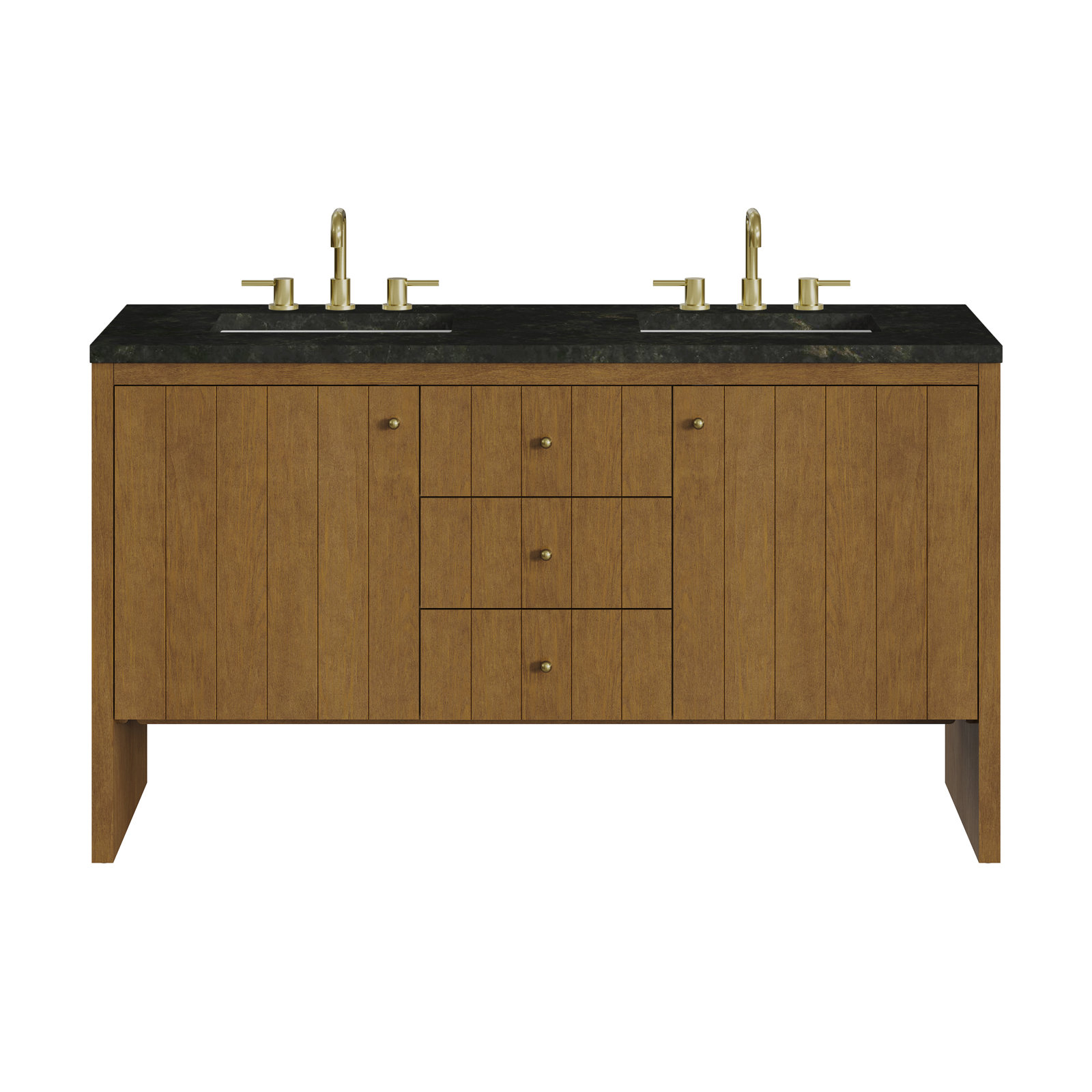 Hudson 60'' Double Bathroom Vanity, 8" Widespread, Phantome, Honey Brown