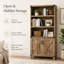 Bibliothèque rustique 67 "avec armoire de rangement et portes de grange, bibliothèque rustique à 5 niveaux avec tablettes réglables pour le salon, le bureau, la chambre à coucher