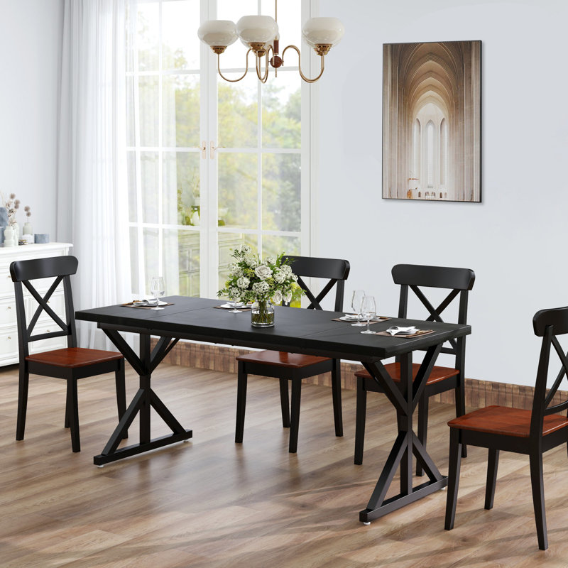 70.87" Modern Farmhouse Ironwood Dining Table (Black), Black, Black