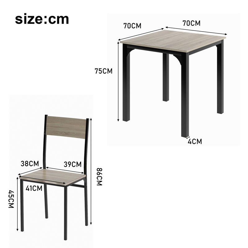 Ingiburgh 2 - Person Dining Set, Grey, Grey, 70cm L x 70cm W x 75cm H