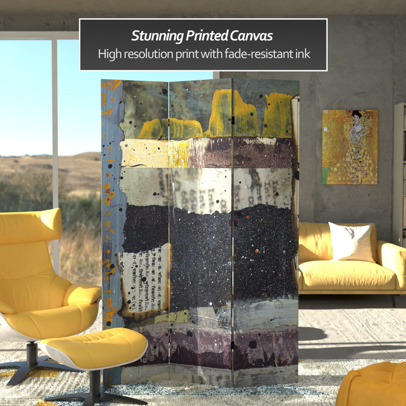 3 Panel Room Divider, Gray/Yellow