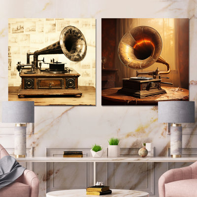 Vintage Phonographs Elegance I - Phonographs Wall Decor Set Of 2