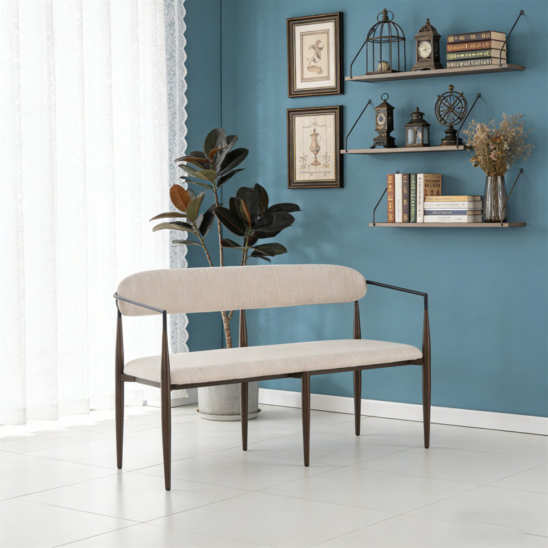 Causeuse en métal, Tissu beige, Gris
