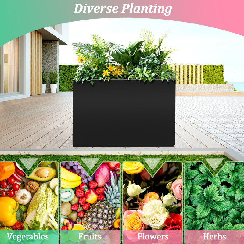 Large Rectangular Planter - Metal Rectangular Planter Box with Drainage Holes for Indoor and Outdoor Use, Black