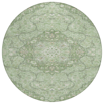 Braeor Green Washable Indoor-Outdoor Rug - LOOMLAN