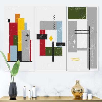 Éléments géométriques minimalistes en couleurs rétro II - ensemble d'art moderne Mid-Century de 3 pièces
