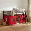 Lit mezzanine simple en bois Roxy - Structure espresso avec tente inférieure rouge et bleue-484243005-484242976