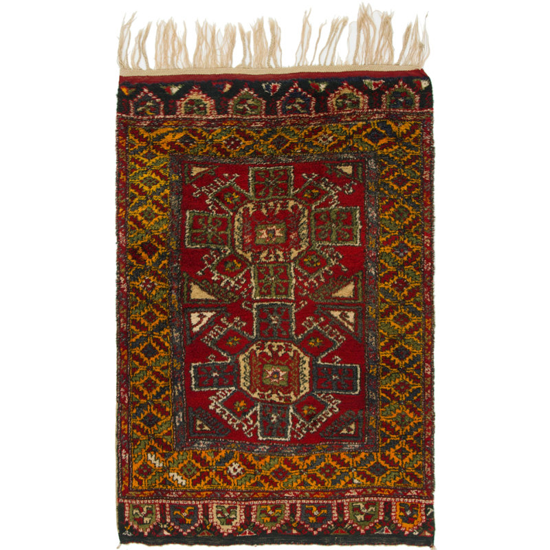 Tapis de la zone en laine rouge/jaune 2 po x 6 pi 10 po one-of-kind-noué la main Diana