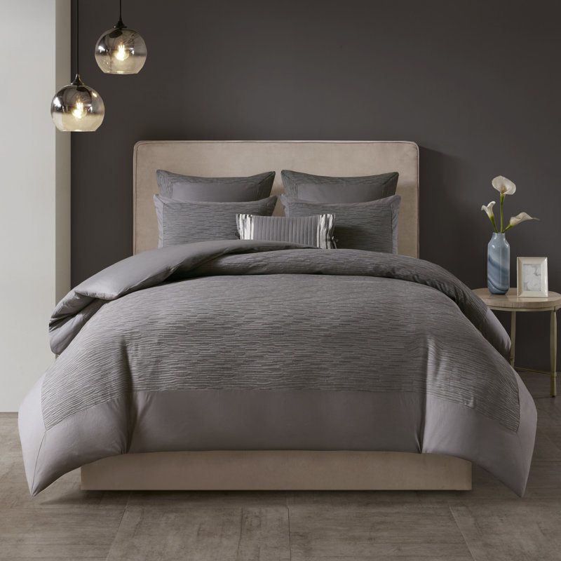 Ensemble de housse de couette 3 pièces Shandong Modern, Housse de couette très grand et 2 très grandes t, Gris