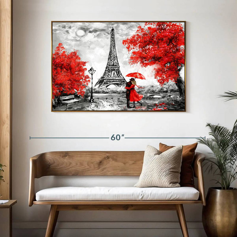 Paris Couple Pop, 46" X 31", Floating Frame Gold