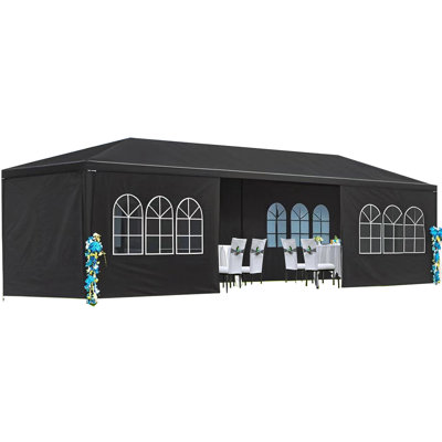 Pavillon de jardin 10 pi x 30 pi avec 8 parois latérales amovibles de couleur noire