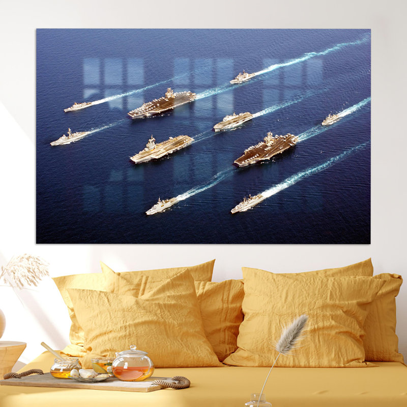 Art mural en verre trempé sur le thème de l'océan avec des navires de la marine militaire, cadeau parfait pour elle et idéal pour toute occasion