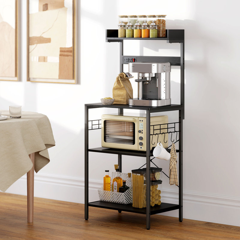 Étagère de cuisine avec prise de courant, café, noir vieilli, H 53,9 po x l 23,6 po x P 16,5 po, Black