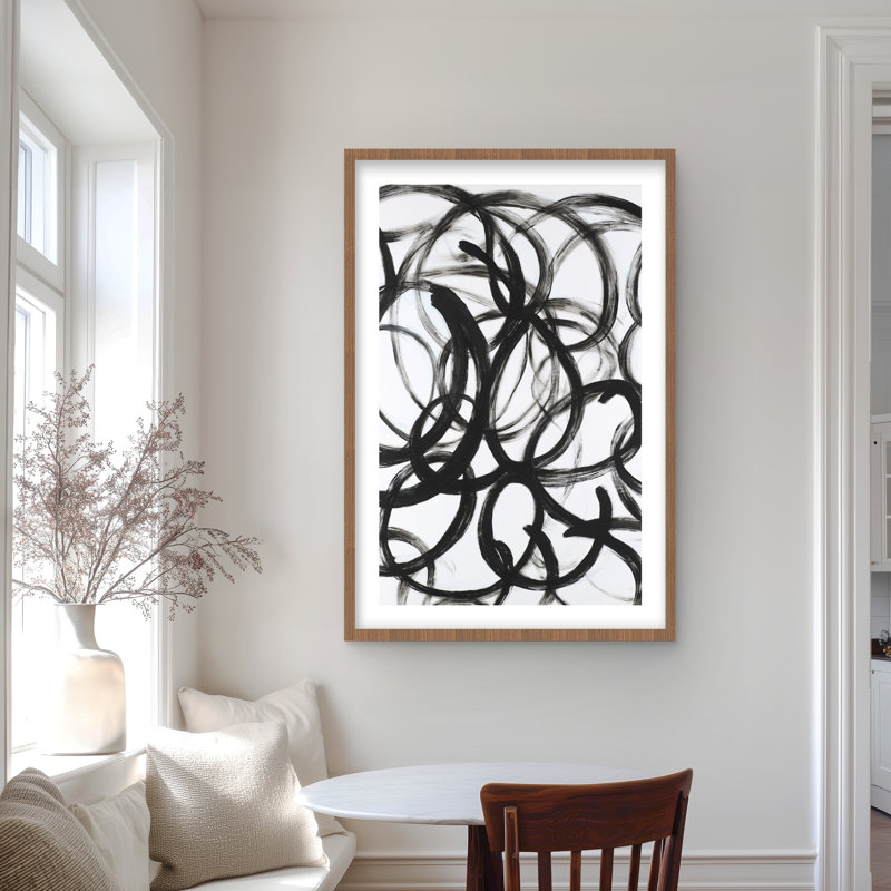 Lignes abstraites bouclées - reproduction encadrée mate pour la décoration intérieure, Brun