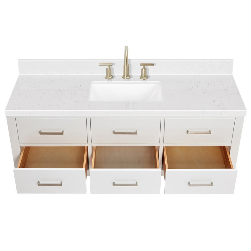 Ensemble de meuble-lavabo simple mural Macolm, Blanc, Nickel brossé, 54"