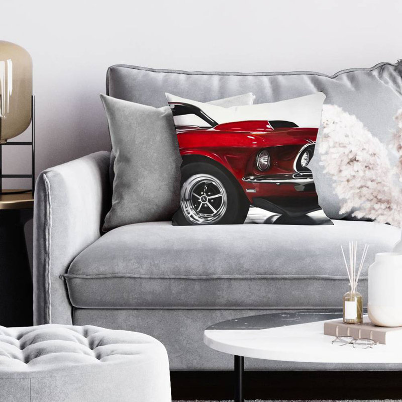 Classic red car - 16"x16" Throw pillow cover - Poly twill - Print on demand, 16" x 16", Pillow Cover Only - No Insert