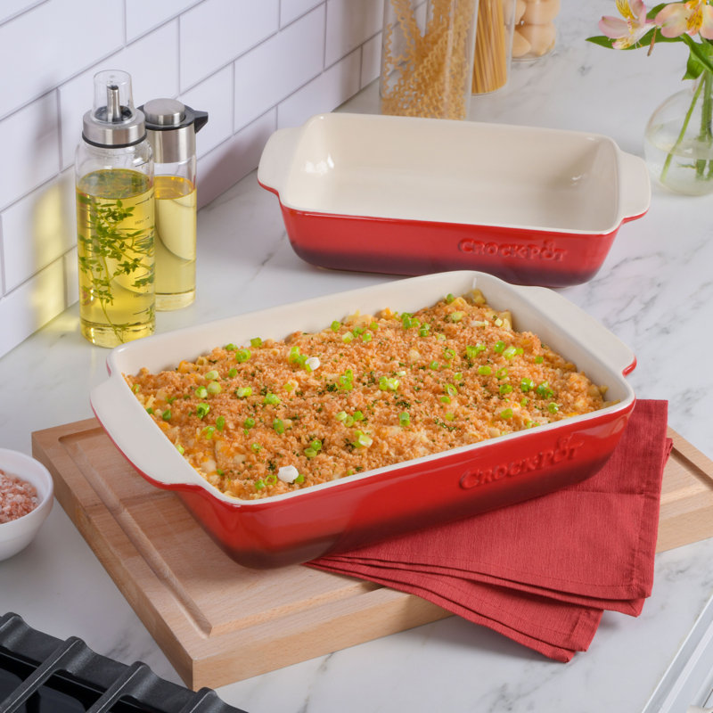 Gradient Red Ceramic Bakeware Set with Integrated Handles