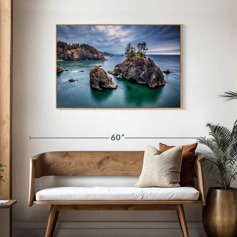 Rock Formations Along The Oregon Coast, 19" X 13", Floating Frame Natural Wood