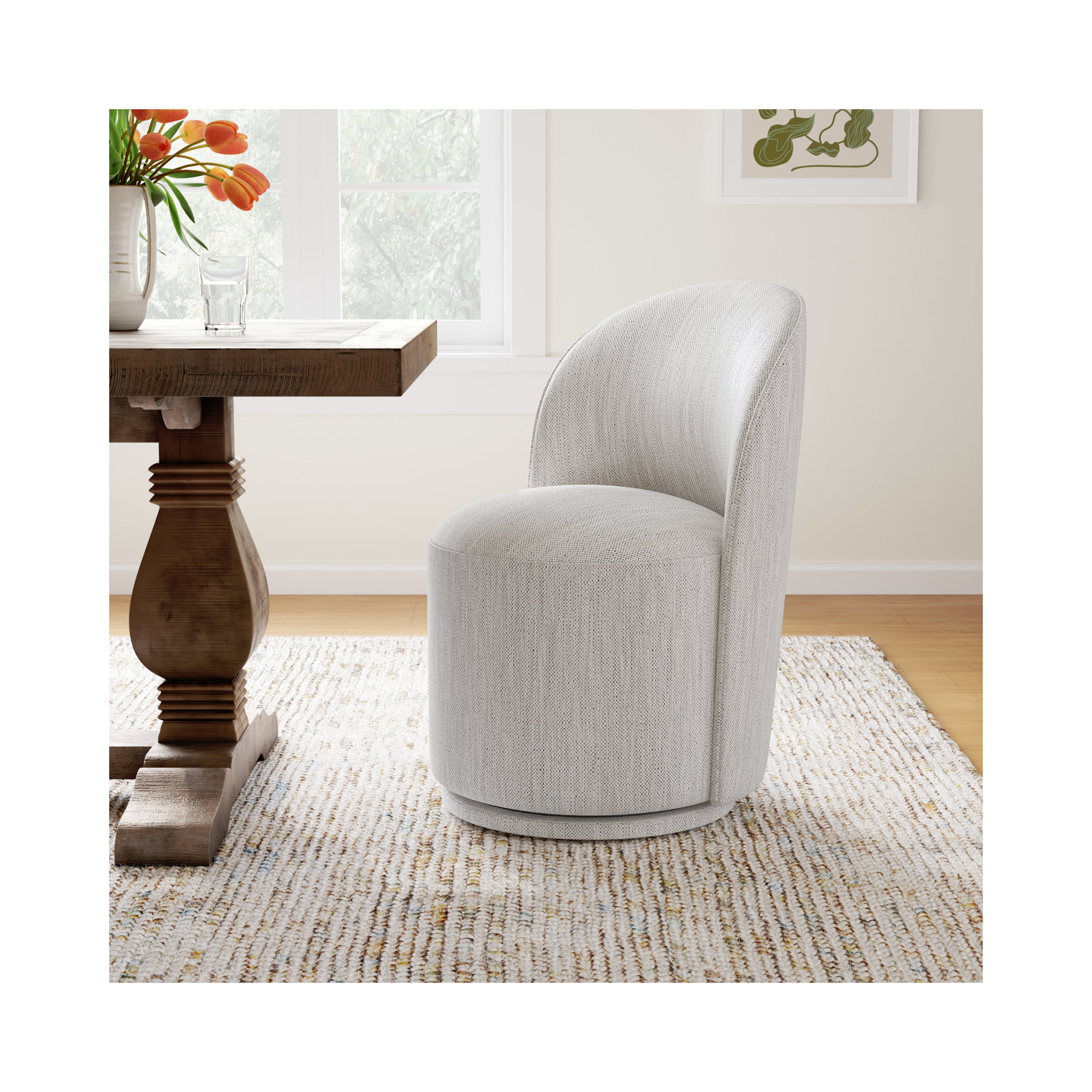 Sharlene Swivel Side Chair, Prestige Ivory Basketweave