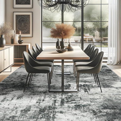 Washable Abstract Area Rug - Large Living Room Area Rugs Modern Stain Resistant Indoor mat for Bedroom Dining Room Non Slip Rubber Backing Thin Super Soft Room Decor Floor Carpet Black A