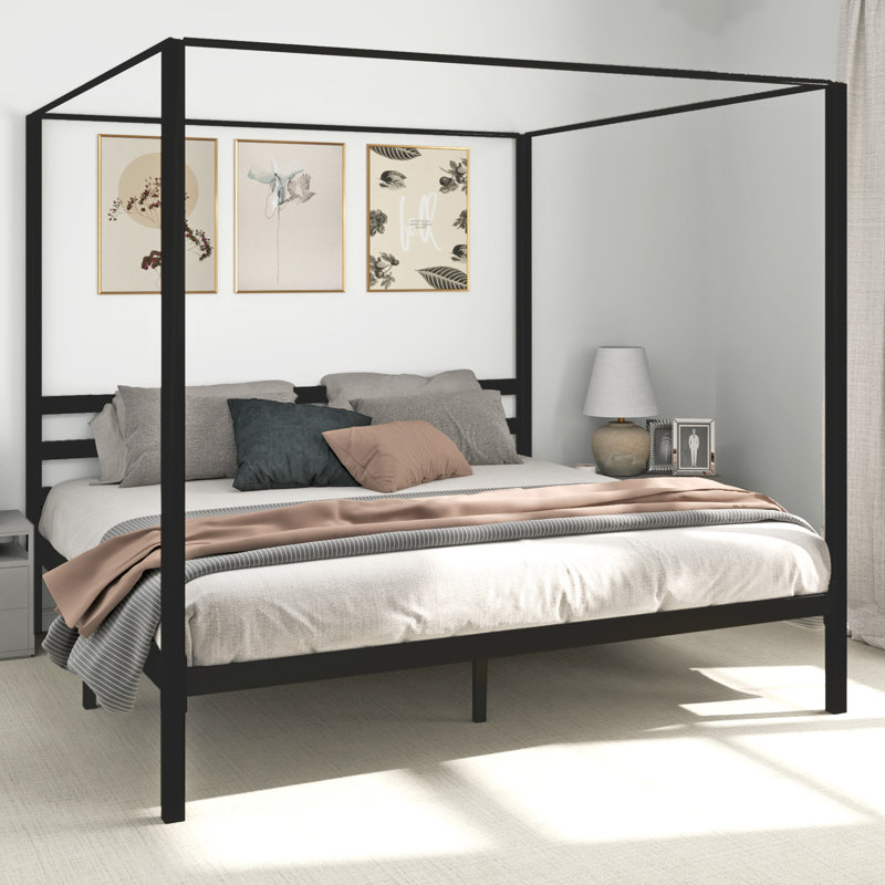 Metal Canopy Bed, King, Black