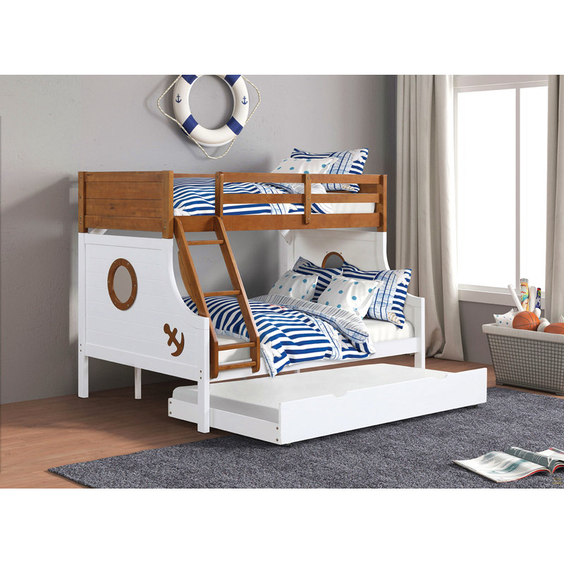 Twin Over Full Bunk Bed With Attached Angled Ladder Rails, Oak/White