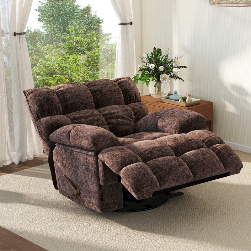 41.5" Wide Upholstered Manual Recliner, Oversized Swivel Rocker Recliner Chair, Brown