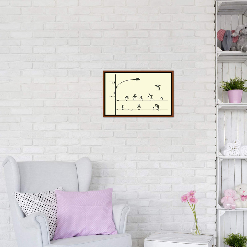 «Penguins on a Wire», art encadré, H 18 po x l 26 po x P 1,5 po, Classic Wood Framed Canvas