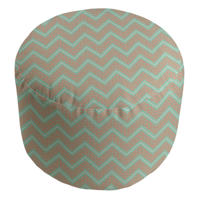 Upholstered Pouf, Green/Orange
