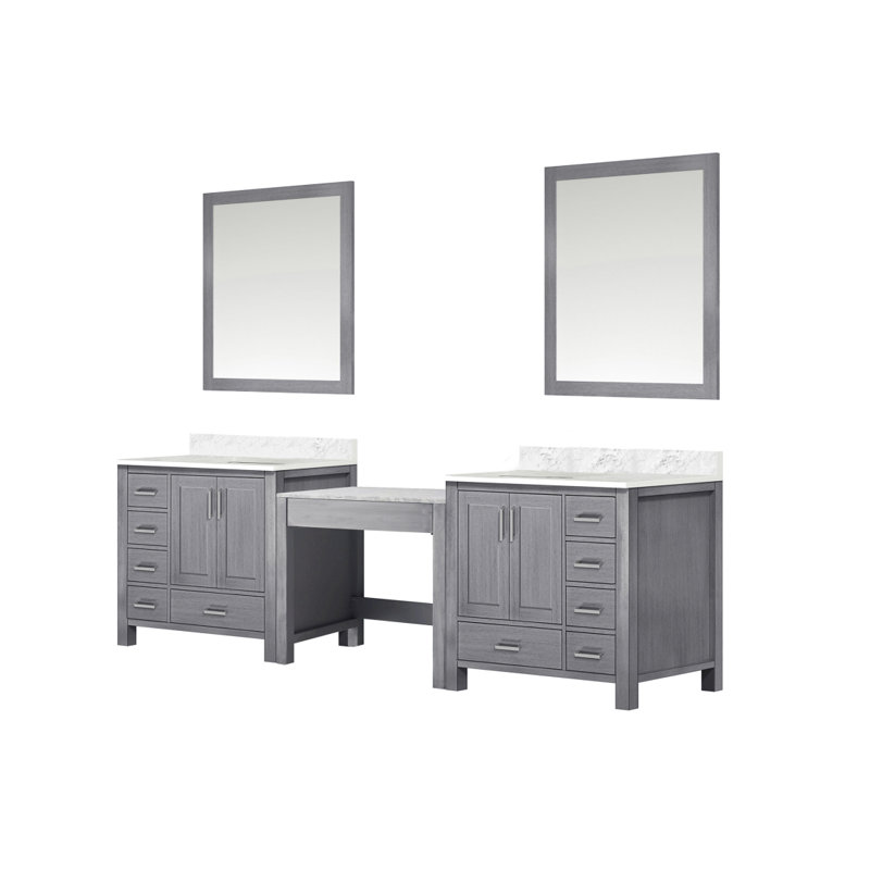 Meuble-lavabo double gris délavé 102 po X P 22 po D, plateau en marbre de Carrare et Miroirs