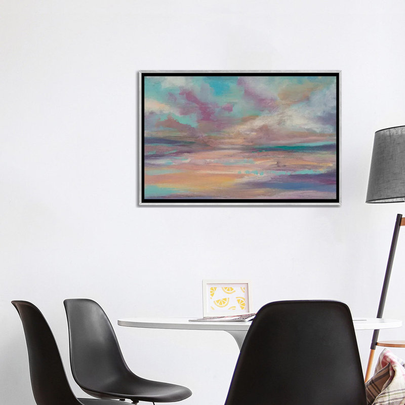 Reproduction d’art, "Sunset Light I" par Jennifer Goldberger, H 26 po x l 40 po x 1,5 po, Toile avec cadre argenté