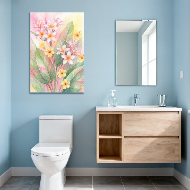 Plantes et fleurs Fleurs tropicales sur fond pastel doux, H 48 po x l 32 po