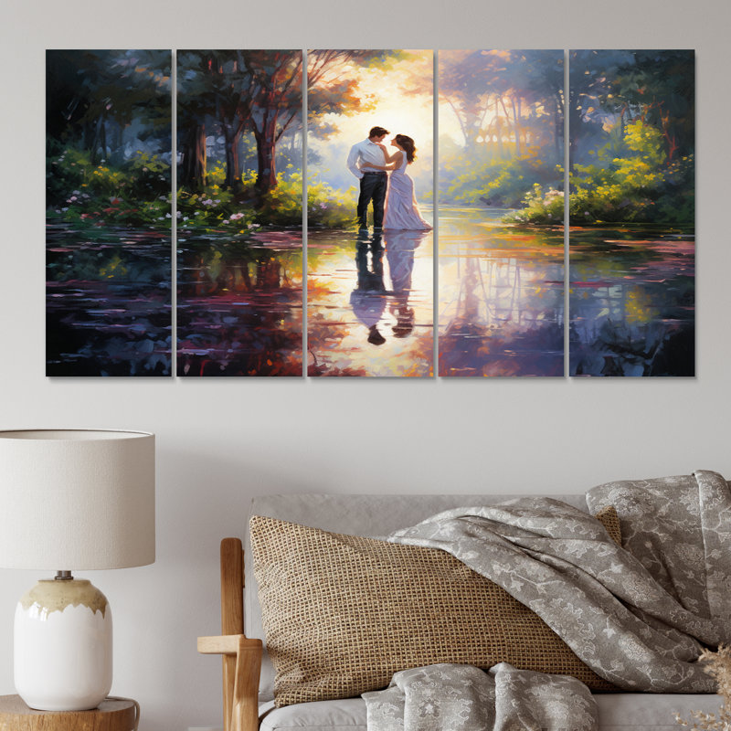 «Romantic Couple Landscape Loves Reflections on Canvas», reproduction de 5 pièces