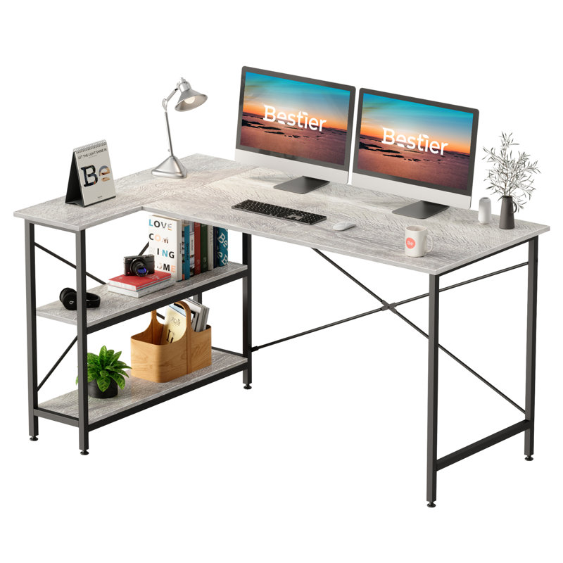 Bureau réversible en L Atia, H 29,13 po x l 55,12 po x P 35,43 po, Chêne blanc rétro / noir