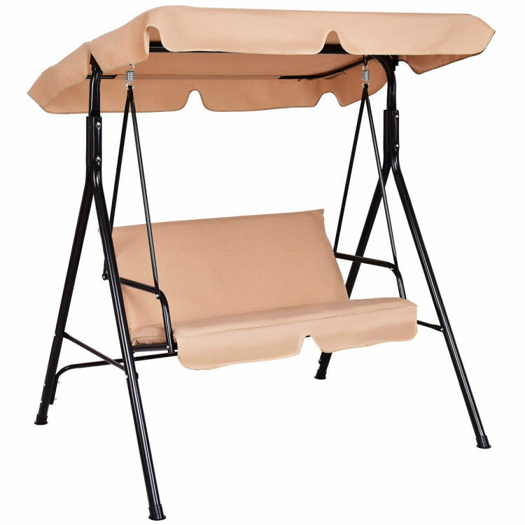Khaki Steel Frame 2-Person Outdoor Porch Swing with Removable Cushions