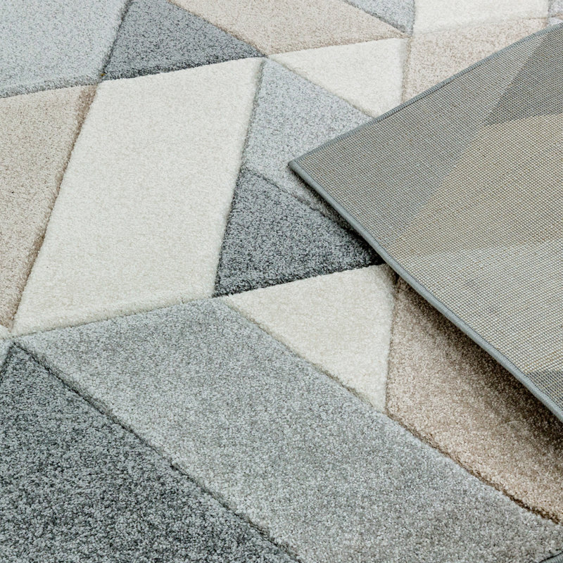 Sanjuan Rhombus Grey/Beige Area Rug, Rectangle 200 x 290cm