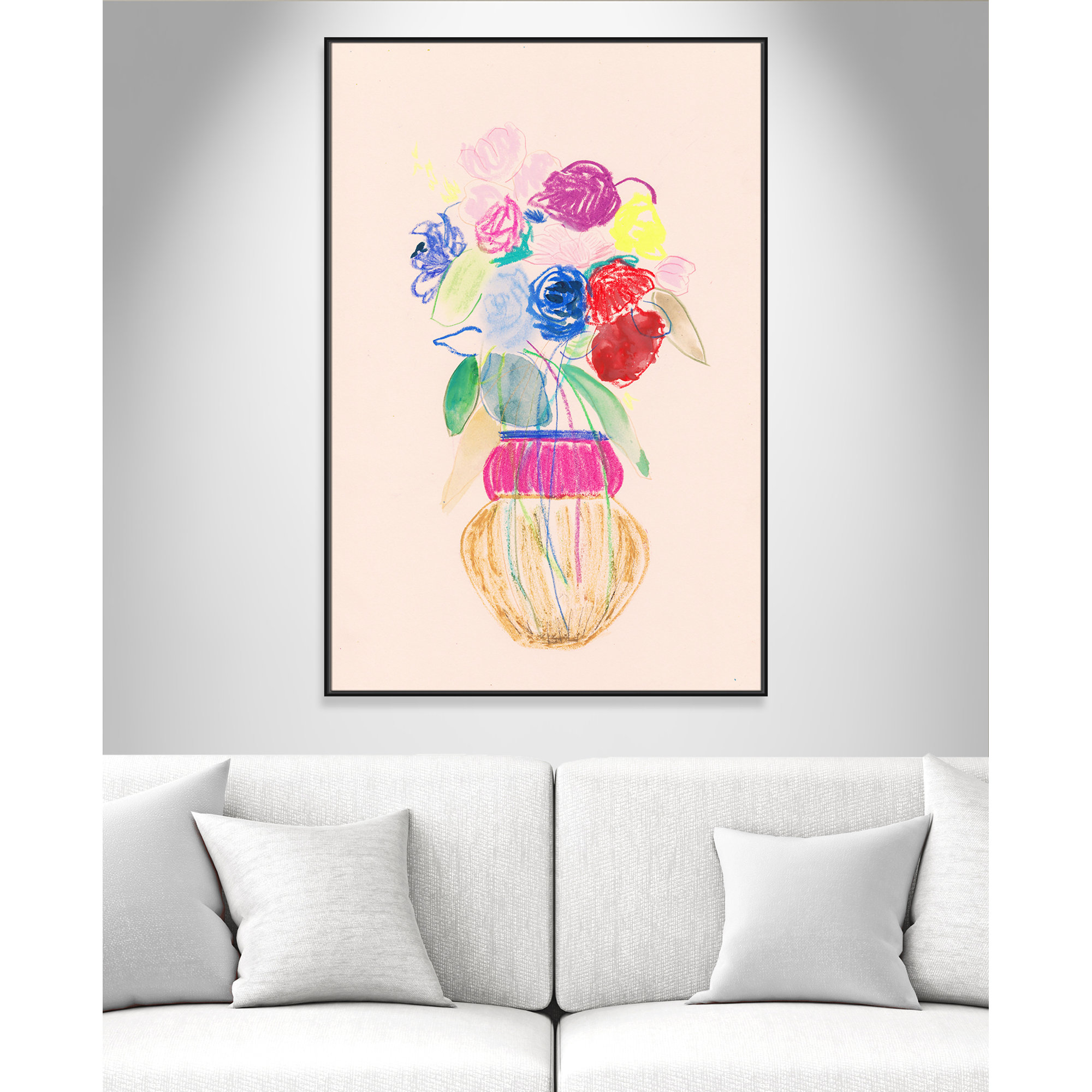 Simple Floral II Print by Bea Dina, Black Floater Framed Canvas, No Mat, 61.5" H x 41.5" W x 2" D