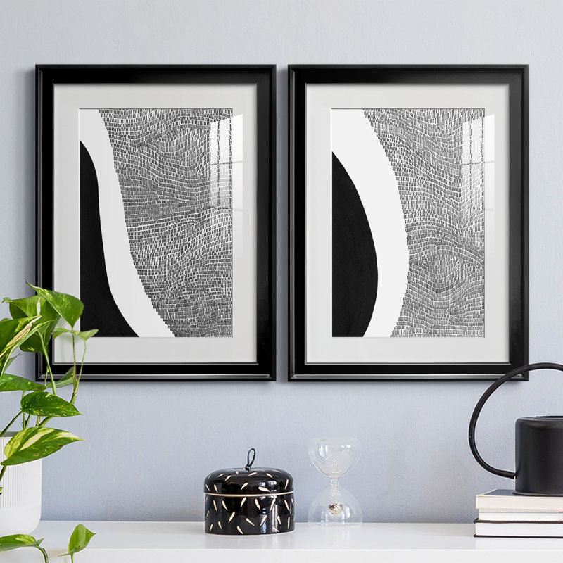 «Black & White Abstract I», ensemble de 2 impressions encadrées, H 42,5 po x l 30,5 po x P 1,25 po, Cadre noir