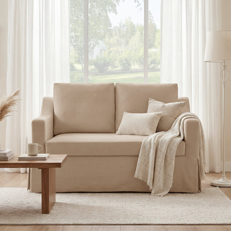 51'' Country-style Slipcovered Loveseat Sofa, Khaki