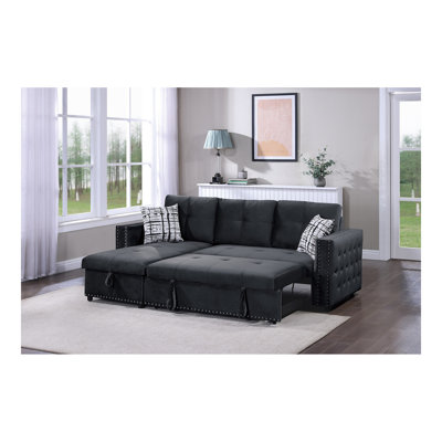 Velvet Convertible Sectional Sofa Pull out Bed Couch Storage Chaise Tufted Reversible 2pc Sectional Living Room