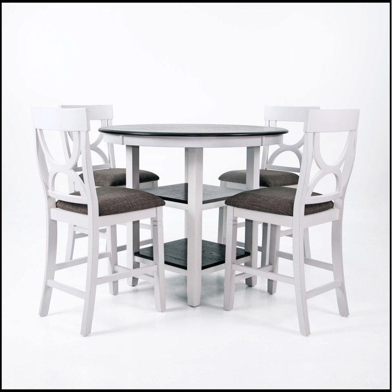 Ensemble de salle à manger 5 pièces à hauteur de comptoir, Blanc antique
